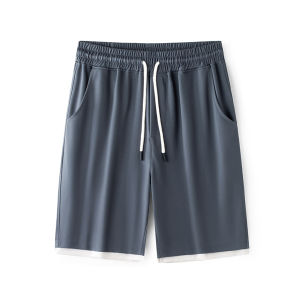 Mens Sporty Five-Quarter Shorts Breathable Knitted Fabric Elastic Waist Summer Cool Smooth Single-Threaded Weave Casual Fashion