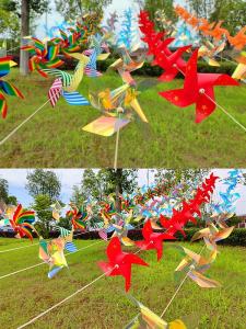 Colorful Windmill Outdoor Decorations Plastic Rainproof Kindergarten School Hanging Ornaments Tourist Area National Day Toys