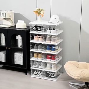 Foldable transparent Shoe Box shoes rack storage box shoe organizer Shelf Free Installation cabinet