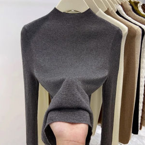 High-quality European-style Versatile Semi-high Collar Long Sleeve Knitted Top