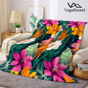 Vibrant Tropical Hibiscus Flannel Blanket Warm Soft Halloween Christmas Decorative Couch Warm Cozy All-Season Gift