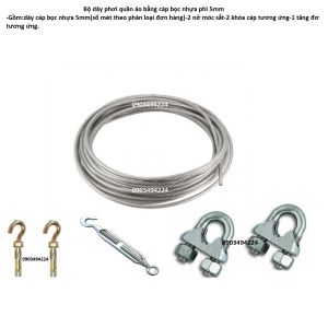 Bộ dây phơi quần áo cáp bọc nhựa 5mm2 khóa cáp 5mm 1 tăng đơ 5mm 2 nở móc sắt 6mm.