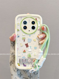 Huawei Mate70Pro Silicone Phone Case with Stand Anti-Fall Full Cover Creative Cartoon Animal Illustration Womens Protective Cover