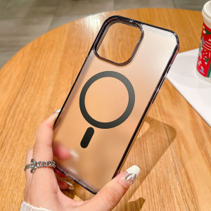 CrashStar MagSafe Matte Translucent Hard Shockproof Phone Case For iPhone 15 14 Pro Max Plus 13 12 11 Pro Max Wireless Charging Phone Casing Simple Transparent Clear Phone Cover Shell