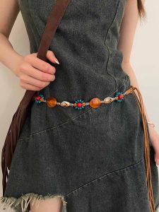Bohemian Retro Ethnic Style Beaded Woven Waist Belt Womens Decorative Skirt Pants Rope Waist Chain Fashion Accessory