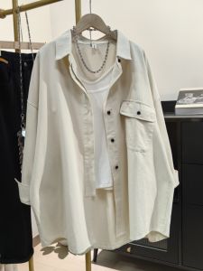 Loose Casual Womens Shirt Korean Style Shoulder Drop Sleeves Spring New Style Long Sleeve Polo Collar Workwear Outerwear