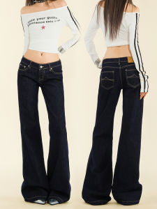 Deep Blue Original Color Low Waist Flared Jeans Womens New 2025 American Retro Loose Slimming Non-Matching Leggings