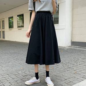 IELGY Chân Váy Nữ Dáng Lửng Cạp Cao Và Dáng Chữ A Mỏng Màu Trơn Retro Phong Cách Nhật Bản