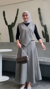 Naomi Vest Set - Set Blazer Wanita - Vest Outer Set - Setelan Rok Wanita - Vest Wanita- One Set Skirt - Maxi Skirt Set - Setelan Rok Terbaru Viral Kekinian
