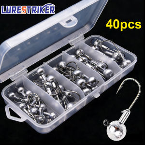 40pcs Fishing Jig Heads Set with Hooks BoxSize for 1/8oz3/16oz1/4oz3/8ozFishing Soft Lures Hooks for Crappie Bass Trout