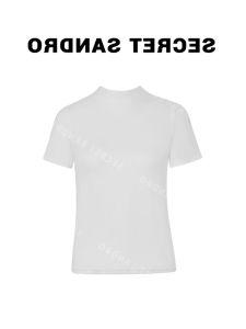 Elegant Ice Silk Thin T-Shirt Short Sleeve Womens Fashion Shoulder Line High Collar Top for Autumn Season Polyester Material