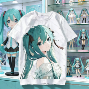 Bandai | Hatsune miku Two-dimensional Animation Cartoon Cute Summer Short-sleeved Male and Female Couple Pain Woman Clothes Mens Shirts