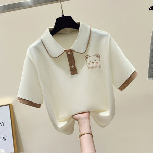 ชุดสองชิ้นแฟชั่นฤดูร้อนสำหรับผู้หญิง แขนสั้น POLO เสื้อคอโปโล + กางเกงขายาว 7 ส่วน ชุดสองชิ้น ชุดกระชับสัดส่วน