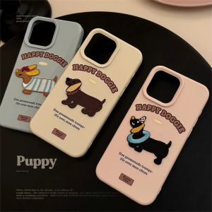 💯【Phone Case】+FREE Shipping 💯 Korean Ins Cute 3D Embroidered Sausage Dog Case Suitable For iPhone 16 15 14 13 12 Pro Max 16 Plus Anti Drop Silicone Protective Cover