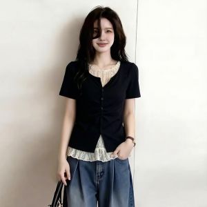 AIYITI | Plus Size Short Sleeve Lace Layered T-Shirt