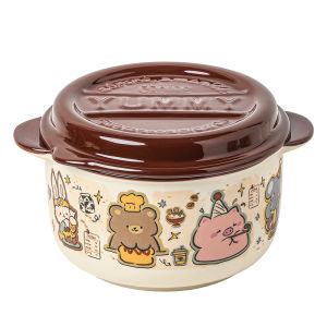 Mr.Snail | Cute Cartoon Ceramic Ramen Bowl with Lid Large Capacity
