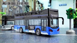 Childrens Pull Back Double Decker Bus with Sound Lights and Opening Doors Toy for Kids
