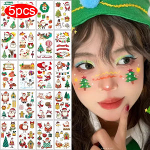 5pcs Waterproof Christmas Temporary Tattoo Sticker Cartoon Santa Clau Snowman Tree Children Fake Tattoo DIY Party Face Body Tattoos