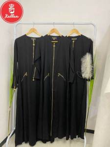 Abaya Gamis Haji dan Umroh Elegan Jetblack Premium Abaya Dubai Zipper Saku Love Terbaru - XELLEA