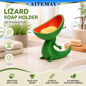 【New Arrival】Aitemay 3D Printed Lizard Soap Holder - PLA Key Storage Box Open Mouth Tray Multi-Functional Bathroom Desk Organizer Cute Home Decor Gift for Keys Coins Candy