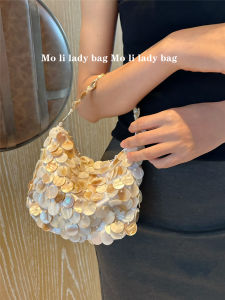 Hand Sewn Shell Beads Bag Womens Handbag Shoulder Crossbody Bag Single Handle Dumpling Shape Pure Color British Style