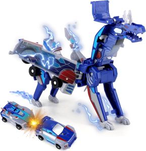 Magnetic 2-in-1 Transforming Car Toy for Kids – Unicorn & Dinosaur Robot DIY Impact Deformation Racing Educational Gift
