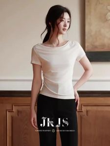 JK&JS | Summer Elegant Short Sleeve Drape Collar Fitted T-Shirt