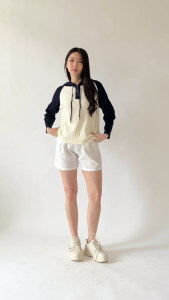 QUEENTIN Sweater Wanita Hoodie Rajut 132 Double Rib Knit Kombinasi Polos Lengan Panjang