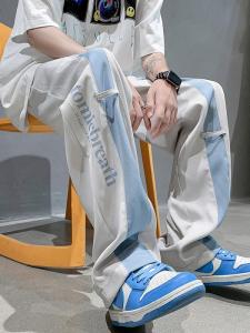 กางเกงขายาวทรงตรงสีบล็อก ทรงหลวม ดีไซน์เยาวชน กางเกงขายาวทรงตรง ผ้าโพลีเอสเตอร์ ฤดูใบไม้ผลิและฤดูใบไม้ร่วง