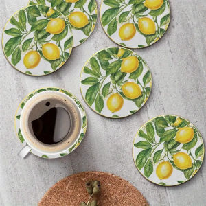Lemon Theme Wooden Coaster 2D  Fresh Natural Desktop Protection Heat Insulation Anti-Slip for Coffee Shop Office Bar Home Decor