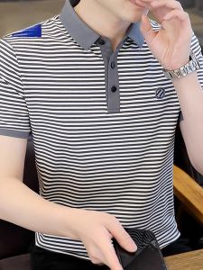 ROMON | Lormen Mens Short Sleeve T-Shirt Ice Silk Casual Polo Shirt With Collar Summer Fashion Urban Style Standard Fit Youth Cotton Blend