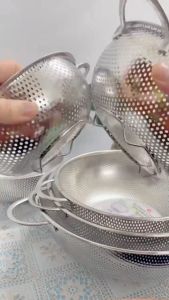 Rỗ Inox Dày Đa Năng 2 Quai Ráo Nước  An Toàn Bền Bỉ Không Gỉ - Rổ lọc thực phẩm inox có quai