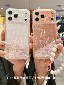 Pink Dream Firework Castle Flowing Sand Phone Case for 17promax Full Edge Protection Womens Style Protective Cover