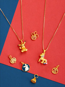 Charm Safety Lock Pendant Carry-on Pendant Lucky Alluvial Gold Small Fu Word Necklace Sweater Pendant