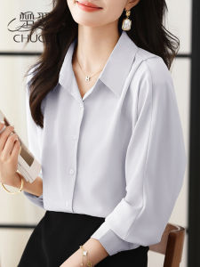 Elegant Chiffon Long Sleeve Womens Shirt Autumn Commute Fashionable Base Layer Top Korean Style Loose Fit Button Detail