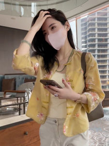 เสื้อเชิ้ตแขนยาวผู้หญิงสไตล์จีนใหม่ปักลายกระดุมทรงสั้นฤดูใบไม้ร่วง 2024 เสื้อคลุมกันหนาวแบบใหม่ที่ไม่ซ้ำใคร