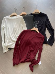 เสื้อยืดคอกลมแขนยาวผ้าขนแกะออสเตรเลียใหม่ ทรงเข้ารูป นุ่มสบาย อบอุ่น ยืดหยุ่น สำหรับผู้หญิง