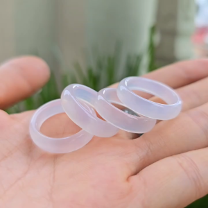 Q870 Nhẫn Ngọc Agate Trắng 2 mẫu: bản dày & bản mỏng Kim và Thuỷ - Phong Thuỷ TUDO