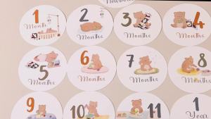 Baby Mileage Piece12PCS Baby Photo Photography Accessories Newborn Birthday Gifts Souvenir Cute Bear Print Growth Commemoration
