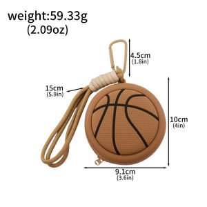 3D Sports Ball Silicone Coin Purse Basketball Football Tennis Baseball Mini Zipper Wallet Keychain Bag Charm with Lanyard