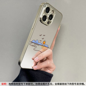 Xuanpu Whale Mirror Surface Phone Case for Apple 15Pro Max 16 Cartoon iP13/14 Electroplating 12 Mirror X/xr Anti-fall 11Pro Cute 7plus Niche Xsmax Protective Cover