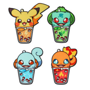 Potdemiel | 4Pcs Pokemon Bubble Tea Enamel Pins Pikachu Bulbasaur Squirtle Charmander Metal Brooch Lapel Badge Backpack Jacket Decor