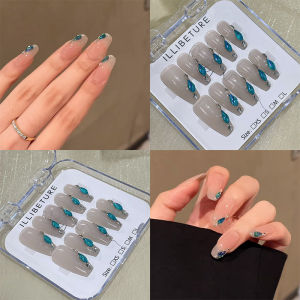 Handmade Gradient Blue Ice Transparent False Nails Wearable Long-Lasting White Enhancing Natural Looking Nail Tips And Stickers