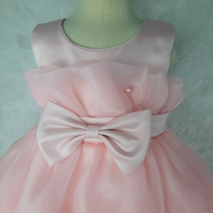 Big Joy Baby Formal Gown Danna Elegant Dress with Layered Skirt with Ribbon with Pearl Peach for Ages 3 to 24 Months Old 564298