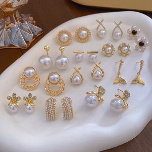 Fashionable Pearl Earrings Womens Elegant Atmosphere Light Luxury Ear Jewelry Alloy Plated Silver Gold Brand Unbranded