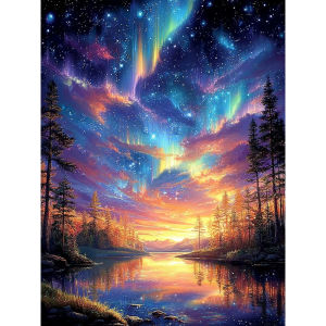 BILIBILI | 500/1000/1200/2000PCS Jigsaw Puzzle Peaceful Aurora River Forest View For Adults Ideal For Stress Relief And Relaxation