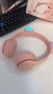 P47m fon inga kucing wireless Bluetooth cute led RGB light dilipat dengan mic bass HiFi stereo pengurangan bunyi inga kalis air ruija