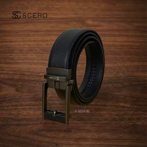(SG) SCERO Mens Black/Brown Genuine Full Top Cowhide Leather Belt with Automatic Buckle - Durable for Office & Casual Wear