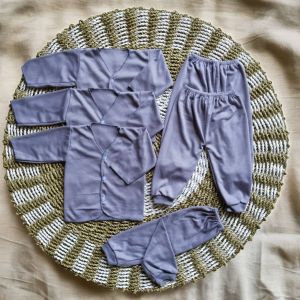 6 Pcs / 3 Set Baju Bayi Baru Lahir Setelan Lengan Panjang celana panjang Seri Abu Polos