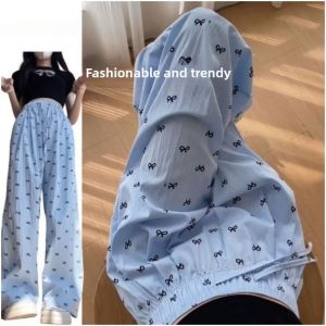 Summer Ice Silk Loose Casual Pants Womens Floral Print Mosquito Proof plus Size Straight Leg Trousers Comfortable Long Pants